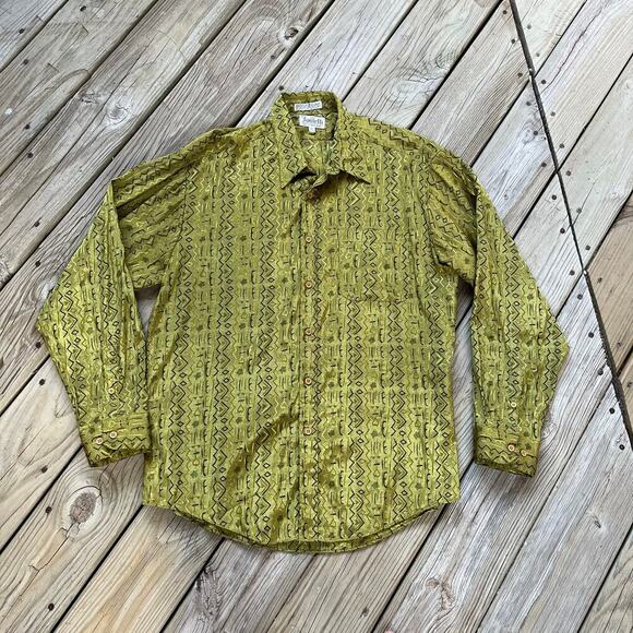 Fontelli Men's Vintage Green Satin Printed Disco Shirt Size XL - Picture 1 of 5